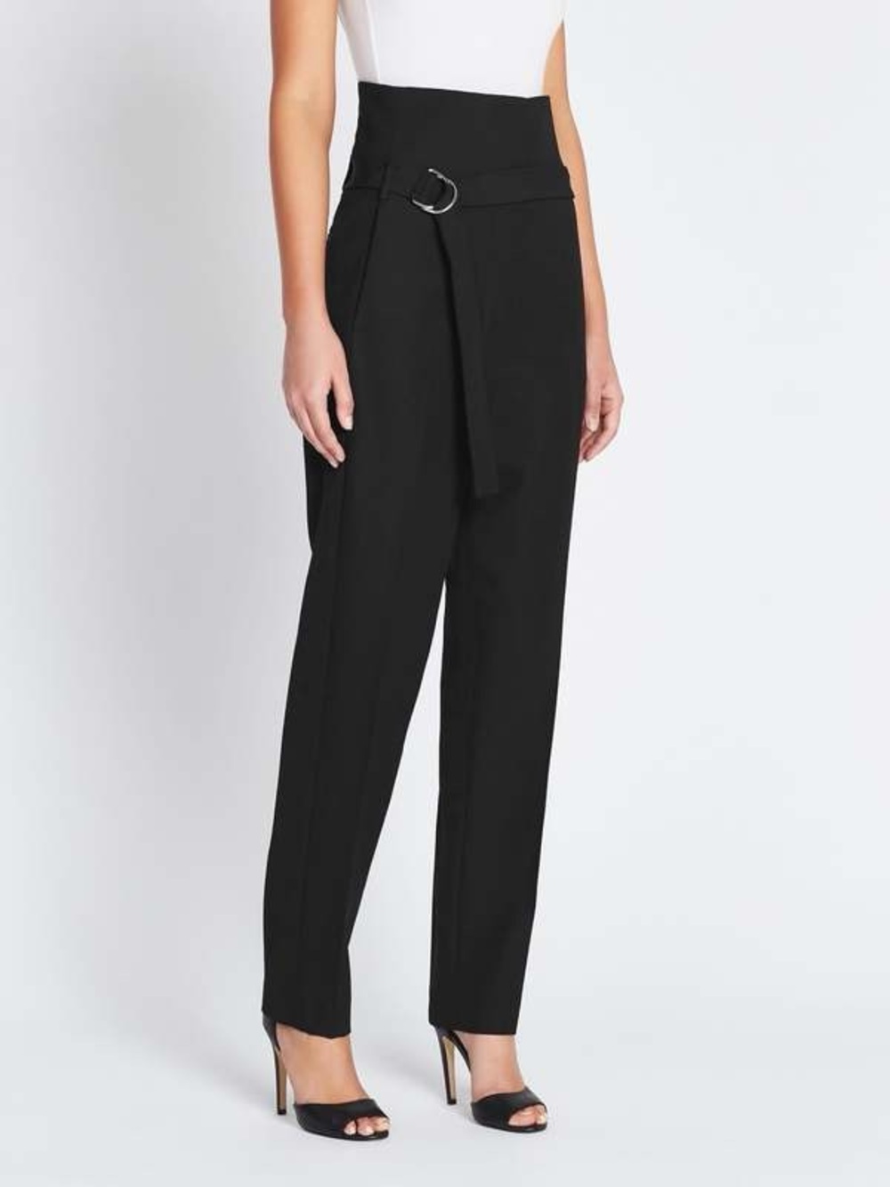IRO Paris Black High Waist Belted Trousers Size 38 US Small / Medium D-Ring Chic
